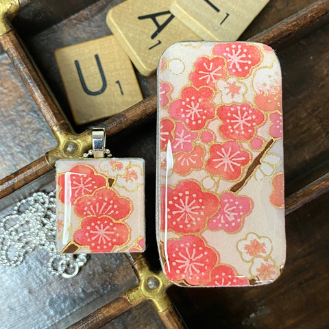 A Scrabble Tile Pendant and Teeny Tiny Tin Sakura Pink