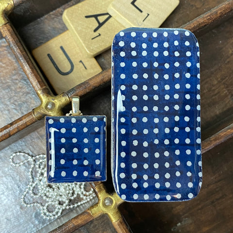 A Scrabble Tile Pendant and Teeny Tiny Tin Sea Glass Indigo