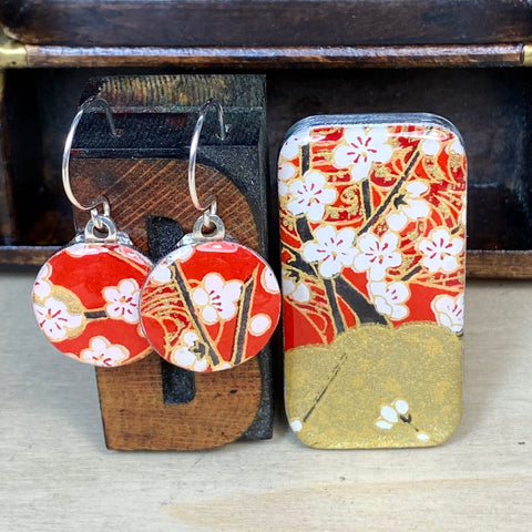 Sixpence Earrings and Teeny Tiny Tin Chiyo Red