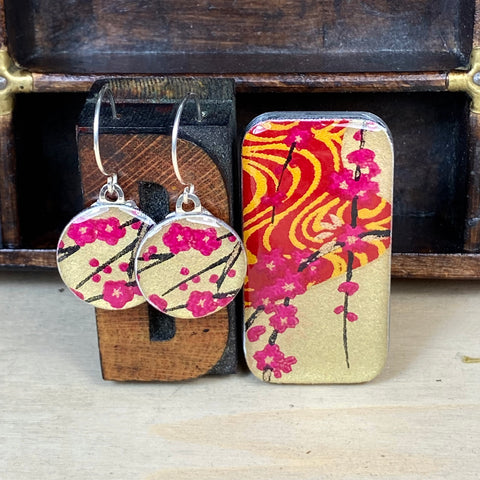 Sixpence Earrings and Teeny Tiny Tin Golden Blossom Pink