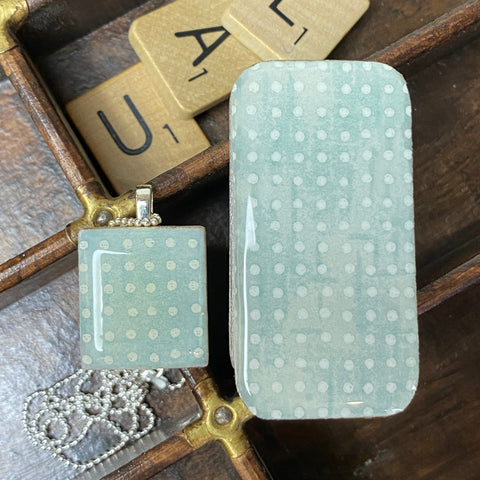 A Scrabble Tile Pendant and Teeny Tiny Tin Sea Glass -  Blue