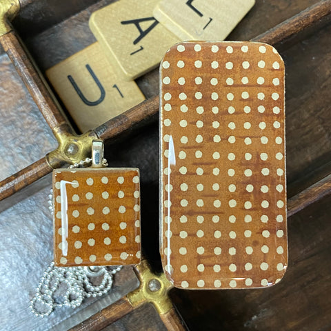 A Scrabble Tile Pendant and Teeny Tiny Tin Sea Glass -  Amber