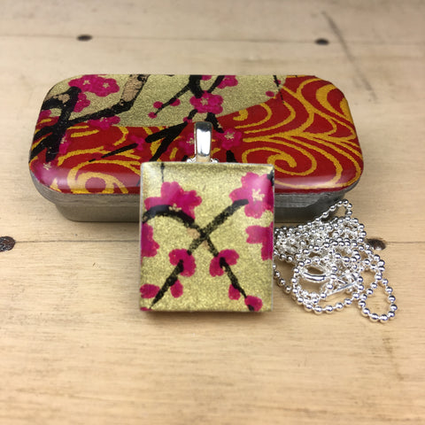 A Scrabble Tile Pendant and Teeny Tiny Tin Golden Blossom Pink