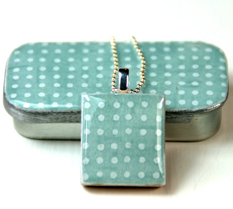 A Scrabble Tile Pendant and Teeny Tiny Tin Sea Glass -  Blue