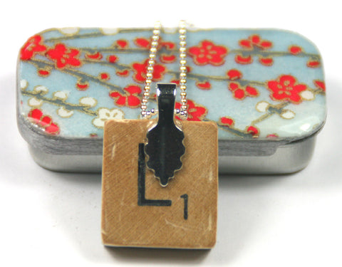 A Scrabble Tile Pendant and Teeny Tiny Tin Sky Blue Blossom