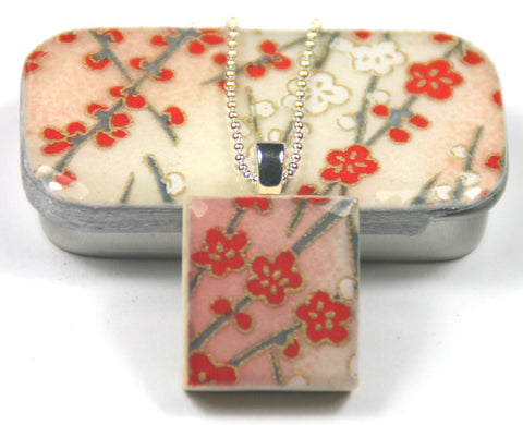 A Scrabble Tile Pendant and Teeny Tiny Tin Sunset Pink Blossom