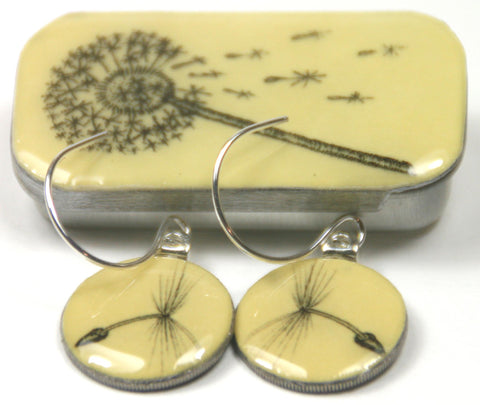 Cottage Garden Sixpence Earrings and Teeny Tiny Tin - Dandelion