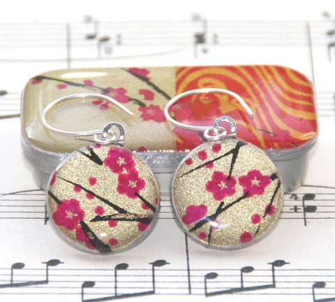 Sixpence Earrings and Teeny Tiny Tin Golden Blossom Pink