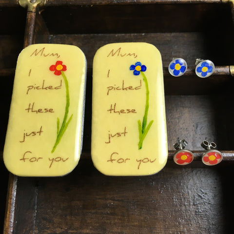 "Mum, I  picked These Just For You..." Flower Studs & Teeny Tiny Tin