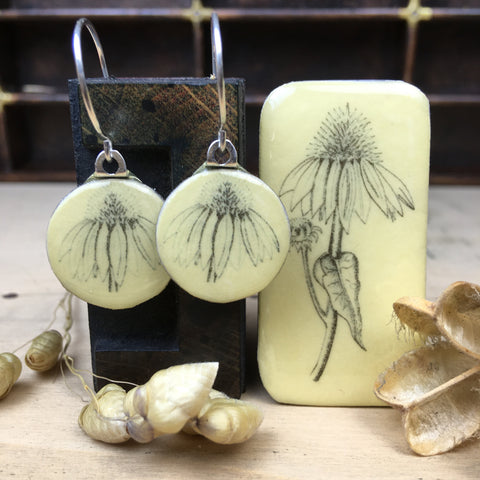 Cottage Garden Sixpence Earrings and Teeny Tiny Tin - Echinacea