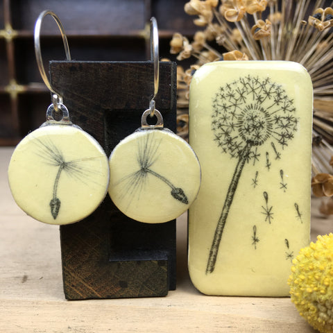 Cottage Garden Sixpence Earrings and Teeny Tiny Tin - Dandelion