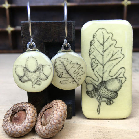 Cottage Garden Sixpence Earrings and Teeny Tiny Tin - Acorns