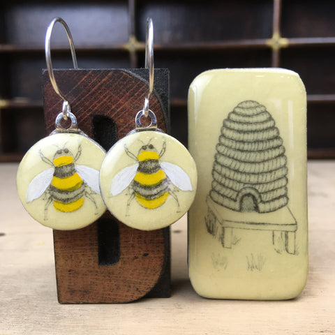 Cottage Garden Sixpence Earrings and Teeny Tiny Tin - Bee