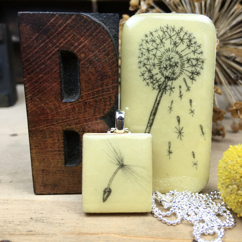 Cottage Garden Scrabble Tile Pendant and Teeny Tiny Tin - Dandelion