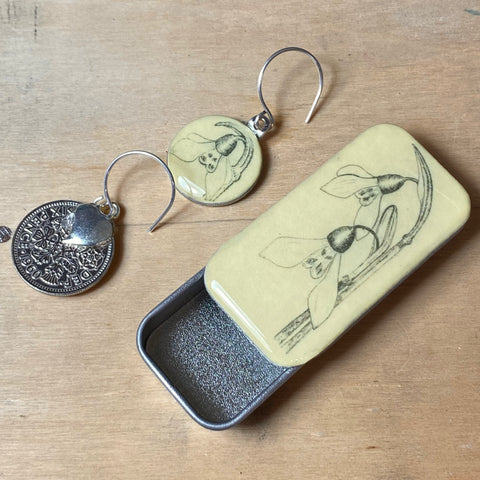 Cottage Garden Sixpence Earrings and Teeny Tiny Tin - Snowdrop