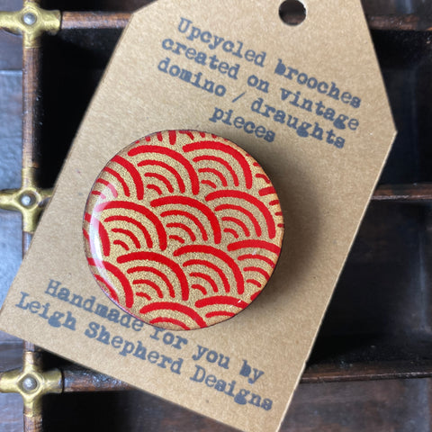 Draughts Piece Brooch - Ocean Red