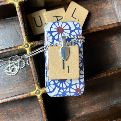 A Scrabble Tile Pendant and Teeny Tiny Tin Batik Navy