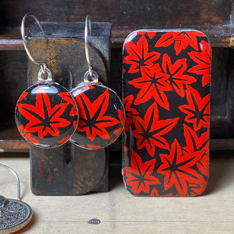 Sixpence Earrings and Teeny Tiny Tin Red Leaves