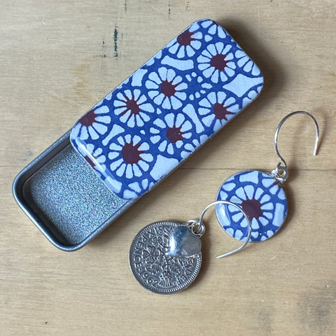 Sixpence Earrings and Teeny Tiny Tin Batik Navy