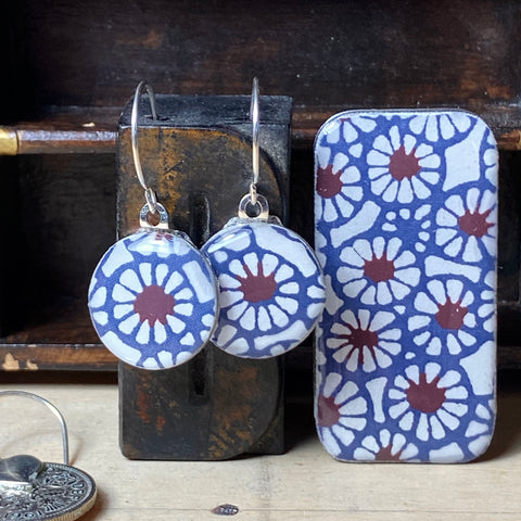 Sixpence Earrings and Teeny Tiny Tin Batik Navy