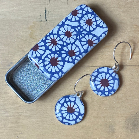 Sixpence Earrings and Teeny Tiny Tin Batik Navy
