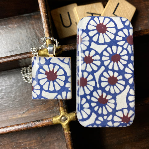 A Scrabble Tile Pendant and Teeny Tiny Tin Batik Navy