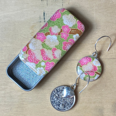 Sixpence Earrings and Teeny Tiny Tin - Sakura Spring