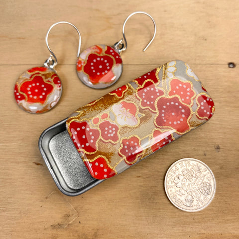 Sixpence Earrings and Teeny Tiny Tin Poppy