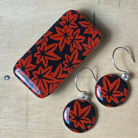 Sixpence Earrings and Teeny Tiny Tin Red Leaves