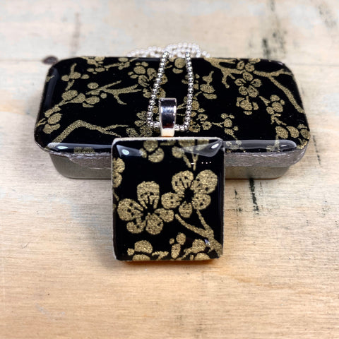 A Scrabble Tile Pendant and Teeny Tiny Tin Sakura Gold