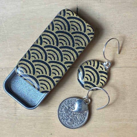Sixpence Earrings and Teeny Tiny Tin Ocean Black