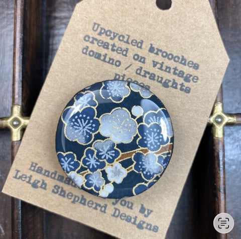 Draughts Piece Brooch - Sakura Slate