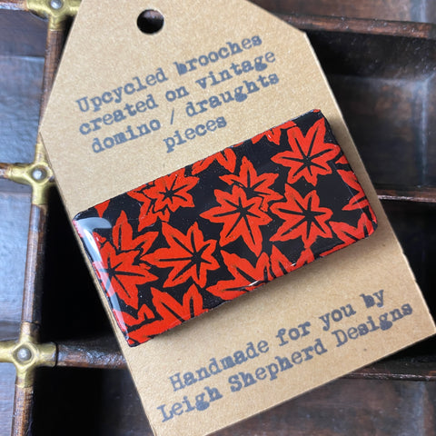 Domino Brooch - Red Leaves