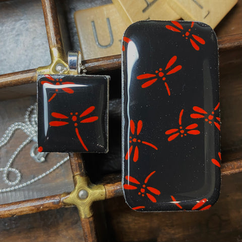 A Scrabble Tile Pendant and Teeny Tiny Tin Dragonfly