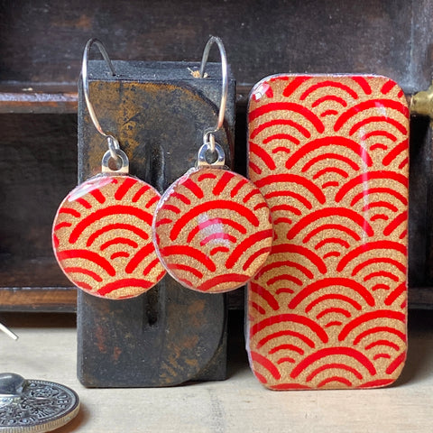 Sixpence Earrings and Teeny Tiny Tin Ocean Red