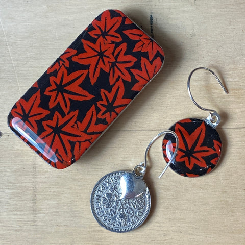 Sixpence Earrings and Teeny Tiny Tin Red Leaves