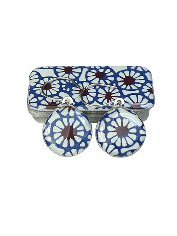 Sixpence Earrings and Teeny Tiny Tin Batik Navy