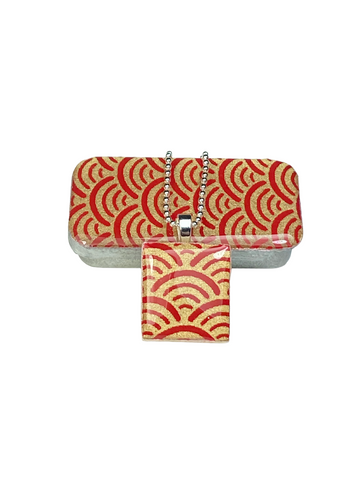 A Scrabble Tile Pendant and Teeny Tiny Tin Ocean Red