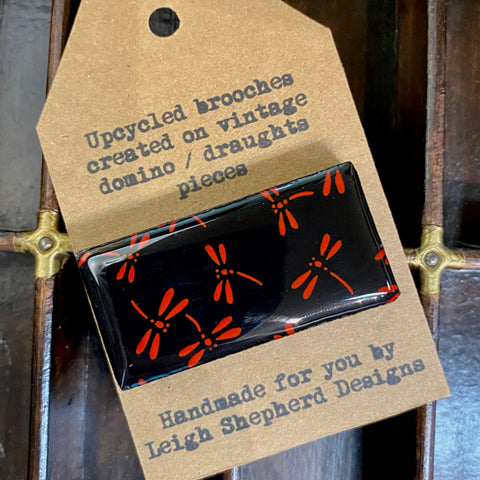 Domino Brooch - Red Dragonfly