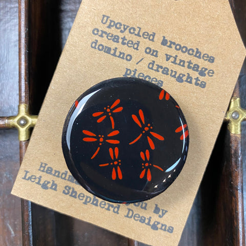 Draughts Piece Brooch - Red Dragonfly