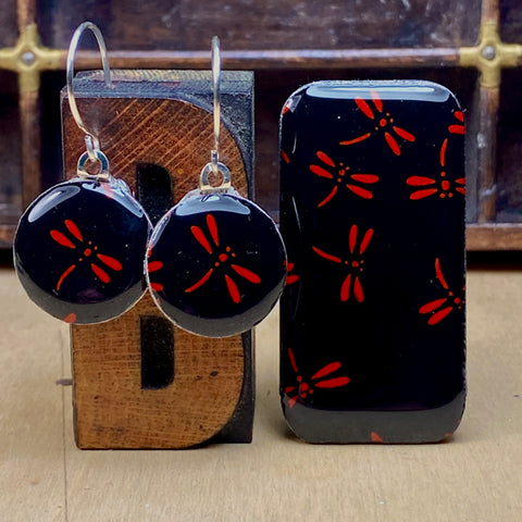 Sixpence Earrings and Teeny Tiny Tin Dragonfly