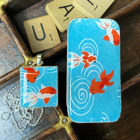 A Scrabble Tile Pendant and Teeny Tiny Tin Koi