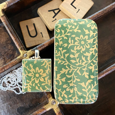 A Scrabble Tile Pendant and Teeny Tiny Tin Ditsy Green