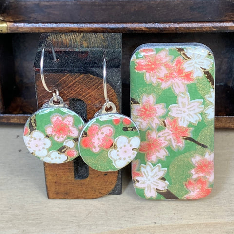 Sixpence Earrings and Teeny Tiny Tin - Coral Jade