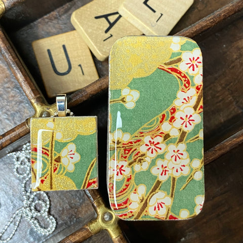 A Scrabble Tile Pendant and Teeny Tiny Tin Chiyo Green