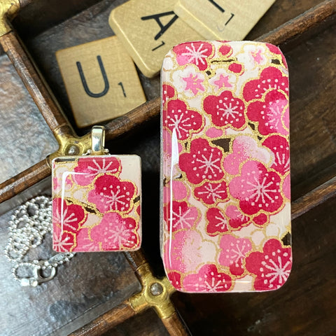 A Scrabble Tile Pendant and Teeny Tiny Tin Sakura Fushia