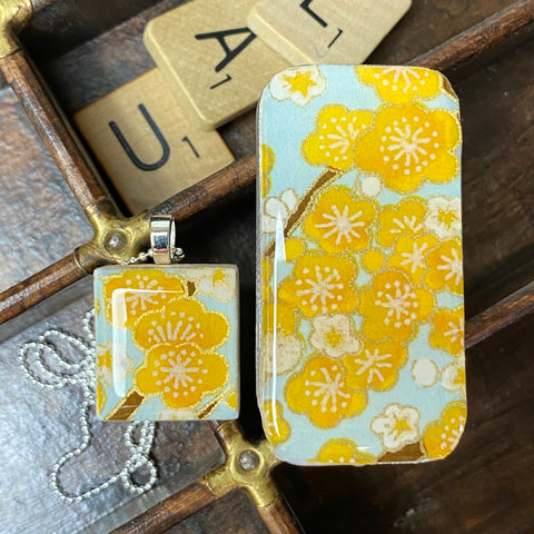 A Scrabble Tile Pendant and Teeny Tiny Tin Sakura Yellow