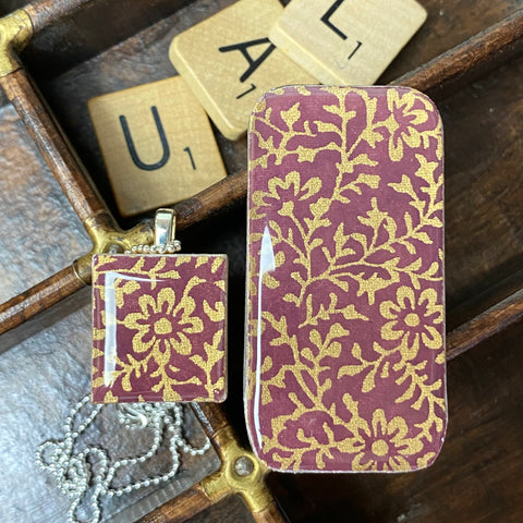 A Scrabble Tile Pendant and Teeny Tiny Tin Ditsy Rose