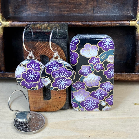 Sixpence Earrings and Teeny Tiny Tin Sakura Amethyst