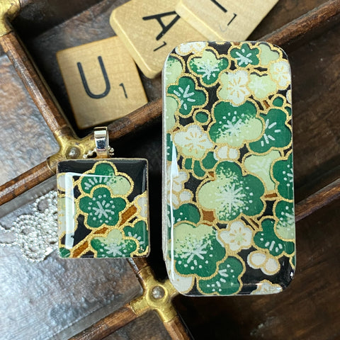 A Scrabble Tile Pendant and Teeny Tiny Tin Sakura Green